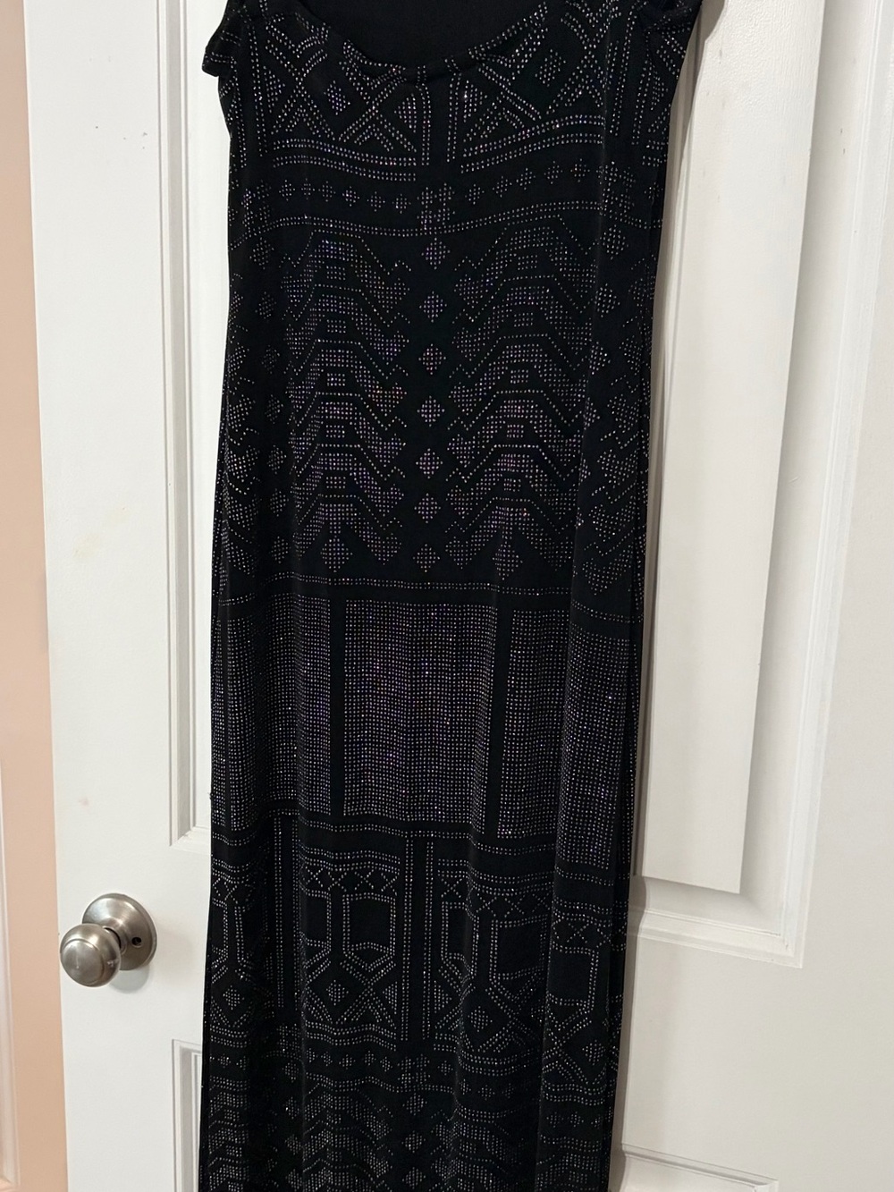 Black Embellished Maxi Dress with Geometric Stud Detail